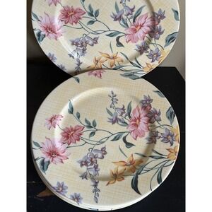 Lenox European Garden Perennial Garden Floral Salad Plates Wicker Caddy set of 4